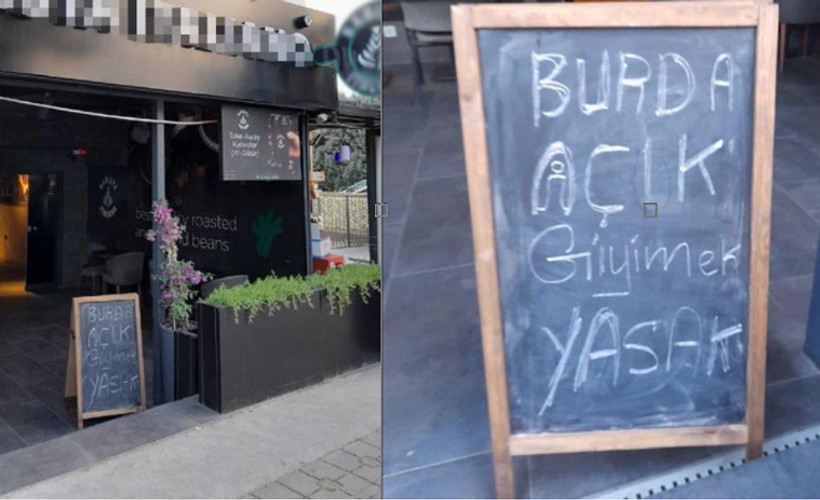 'Açık giyinmek yasaktır’ yazısı bulunan kafeye şortla giren kadın kovuldu