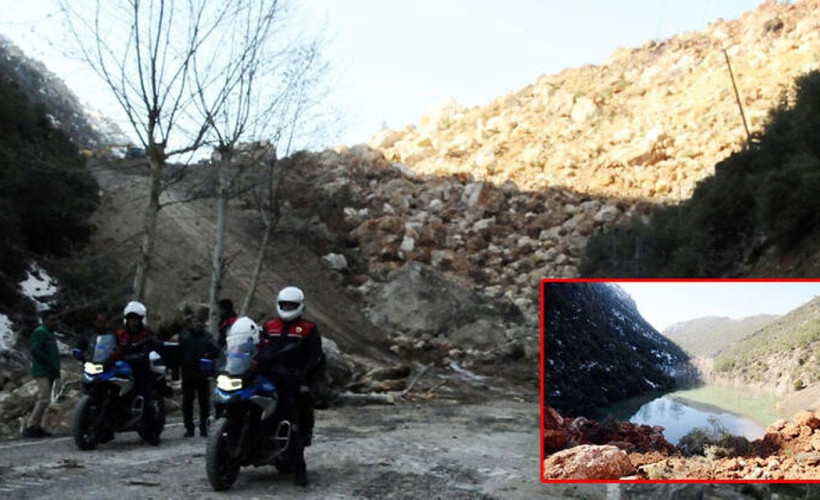 İslahiye'de iki tepenin arasına düşen kayalar doğal göl oluşturdu
