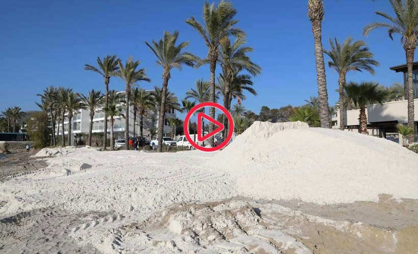 Bodrum'da sahile beyaz kum dökülmesine belediyeden müdahale
