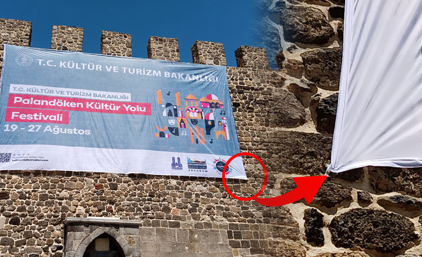 Kültür ve Turizm Bakanlığı, 2500 yıllık tarihi Erzurum Kalesi'ne çiviyle afiş astı