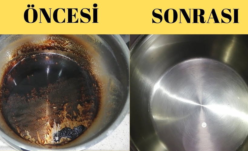 Çelik tencerenin dibi yandıysa bundan sürün! Ovalamadan bile lekeler yok oluyor