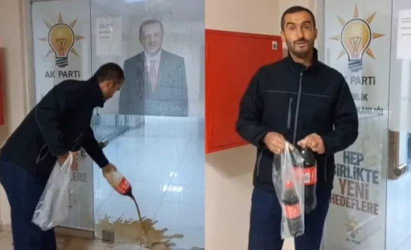 AKP ilçe binasının önüne kola döktü, hakkında 'Cumhurbaşkanı'na hakaret'ten dava açıldı