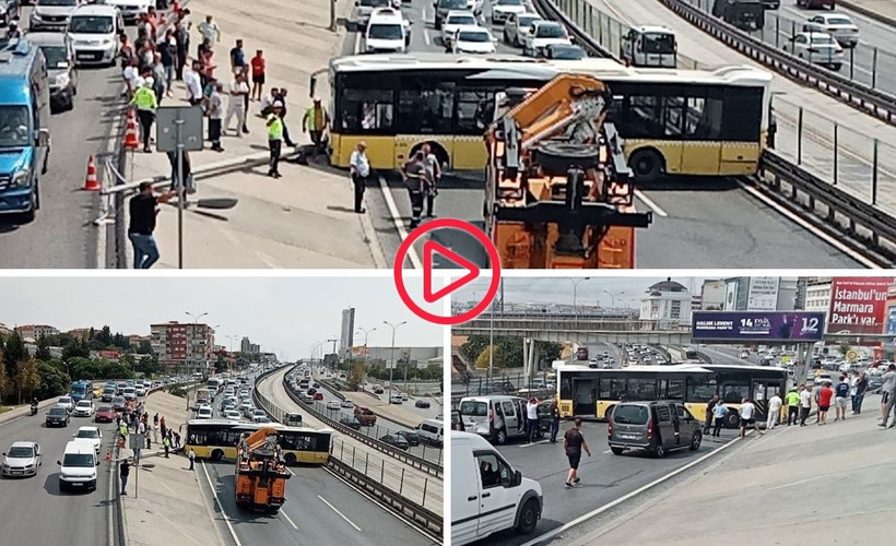 İETT otobüsü direğe çarptı, D-100 trafiğe kapandı