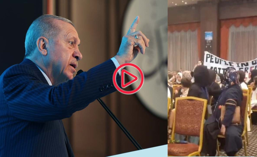 Erdoğan'ın konuşması sırasında 'Gazze' protestosu