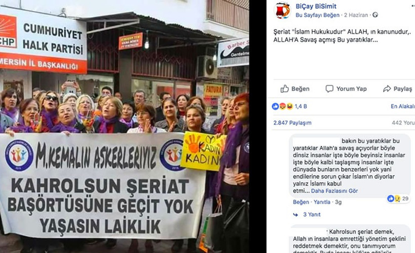 'Kahrolsun şeriat, başörtüsüne geçit yok' pankartı sahte çıktı